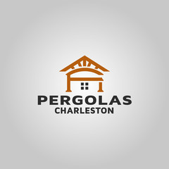 Building pergola logo design inspiration - obrazy, fototapety, plakaty