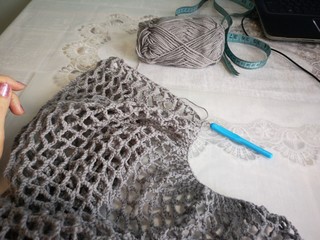 crochet, shopper bag, mesh, grey handmade4