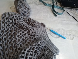 crochet, shopper bag, mesh, grey handmade2