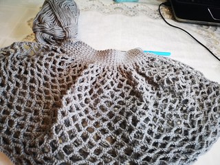crochet, shopper bag, mesh, grey handmade1