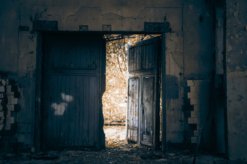 Fototapeta na wymiar Old broken empty abandoned industrial building interior. abandoned factory
