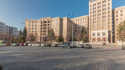 Fototapeta na wymiar One of the corps of the Kharkov National University named after Karazin panoramic timelapse.