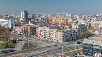 Fototapeta premium Kharkiv city from above timelapse. Aerial view of the city center and residential districts. Ukraine.