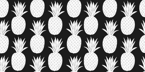 Pineapple seamless pattern. Hand drawn vector  fruit illustration. Cartoon style fruit design. Cute minimalistic background.