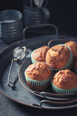 Gold and tasty yogurt muffins with powdered sugar