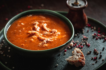 Hot tripe soup made of beef and vegetables
