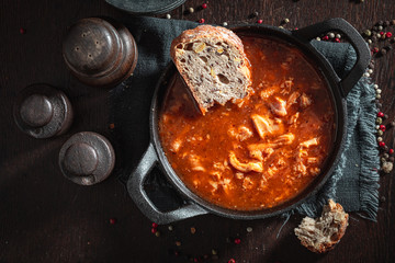Homemade tripe soup made of beef and vegetables