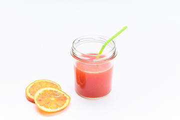 Jar of homemade red orange juice