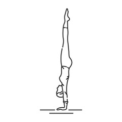 Adho Mukha Vrkshasana handstand black line icon. Forms part of the arm balance sequence which requires the engaging of the physical. Pictogram for web page, mobile app, promo. Editable stroke.