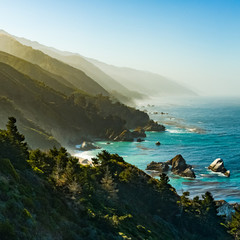 View down the coast line in Big Sur, California 