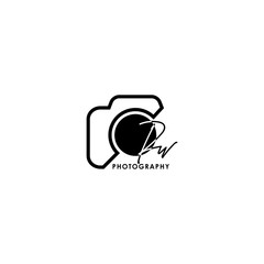 Initial Letter PW with camera. Logo photography simple luxury vector.