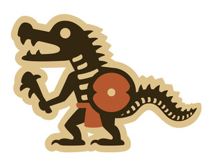 Vector lizard man warrior with a round shield and a mace with spikes. Isolated on white.