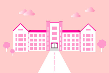 School/University building in pink background.