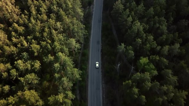Aerial view road going through forest, Road through the green forest, Aerial top view car in forest, Texture of forest view from above, Ecosystem and healthy environment concepts and background.