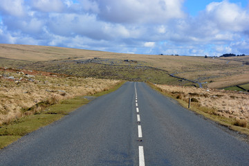 Empty road in a summer landscape near Merrivale,  Dartmoor National Park, Devon, England