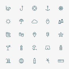 25 summer and travel minimal line icons