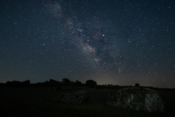 Night landscape with Milky Way near Malpartida de Caceres. Extremadura. Spain.