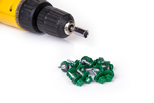 Self drilling screws with rubber washer painted