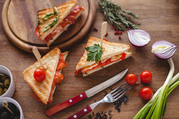 sandwiches with salmon and chicken