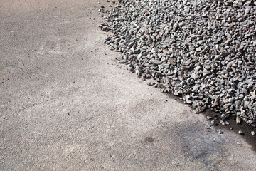 A bulk of gravel rock which is preparation for construction working site, material for building industrial. Background