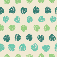 Cheese plant, monstera leaf print. Tropical vector pattern, background.