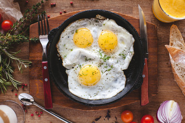 Fried egg. Close up view of the fried egg