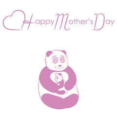 Happy Mother's Day Card. Cute Cartoon Pandas. Mom and Baby Vector Illustration. Greeting Banner, Brochure, Flyer Design 