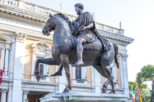 Equestrian statue of Marco Aurelio (in italian Statua equestre di Marco Aurelio) Rome Italy