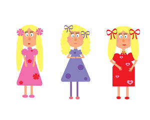 Set girls with dress, doll for postcard, pattern