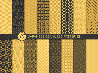 和柄のシームレスパターンセット（金）