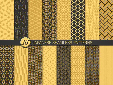 和柄のシームレスパターンセット（金）