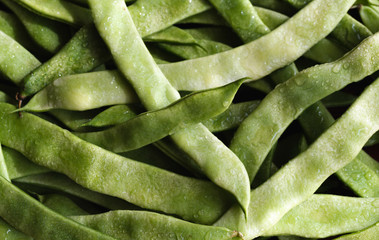 Green beans close-up above view.
