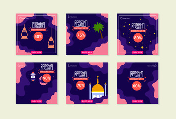 Set of Ramadan Kareem for sale social media post template banner Design.