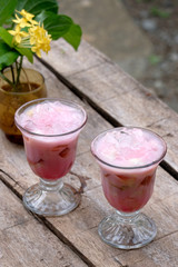 fresh fruits mixed together with added milk, ice and fresh syrup