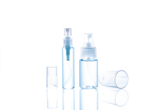 Spray Alcohol bottle isolated on white background, Slim size spray bottle with alcohol inside, Small size alcohol bottle for daily carrying to go outside, Sanitizer to prevent Corona virus.