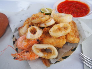 Fried seafood in the square stall, Place de Jama el Fna, Marrakech, Morocco