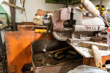 old rusty tool in the workshop