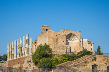 Fototapeta premium Temple of Roma and Venus (in italian Tempio di Venere) and Santi Luca e Martina Rome Italy