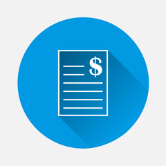 Vector document icon and dollar icon on blue background. Flat image with long shadow.