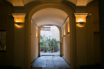 corridor in the old town architecture 