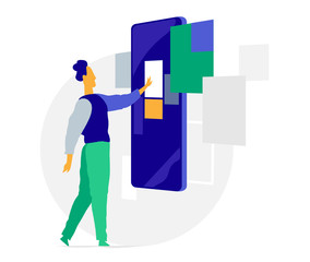 Uomo che sceglie servizi sullo schermo touchscreen