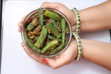 Fresh Young Lady Fingers fry or Okra in white background