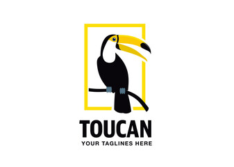 Toucan flat style vector logo template isolated on white. Tropical bird icon