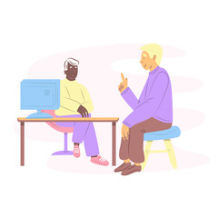 Male patient having a consultation with a doctor in the office. Seek medical care earlier. Flat vector illustration