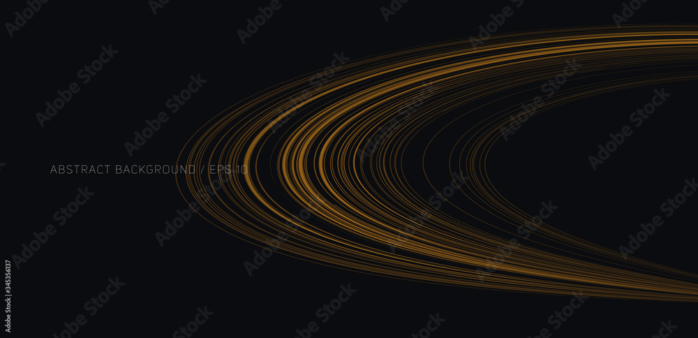 Wall mural abstract background with golden lines forming sphere as planet ring in space, graphic design element
