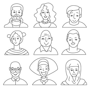 Male and female users, avatar and profile picture. Simple and minimal vector icon and illustration collection. Avatars icon set.
