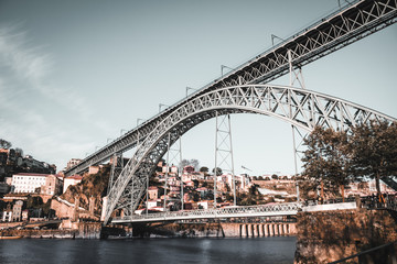 Dom Luis Bridge and old city in Porto, Portugal, Europe