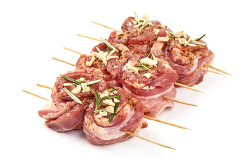 Fresh pork rolls, wrapped meat, isolated on white background