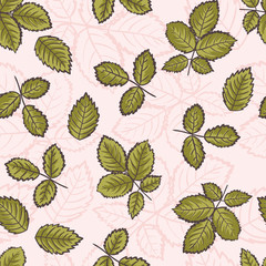 Green Leaves on Pink Background Vector Seamless Pattern