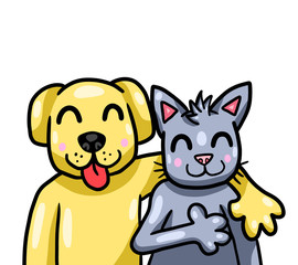 Cute Stylized Cat and Dog Best Friends